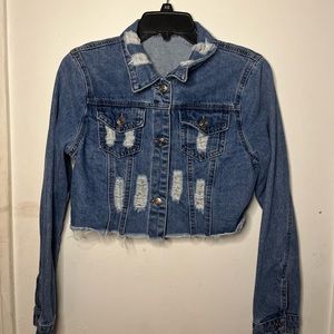 Cropped Jean Jacket w/ Rips/Holes